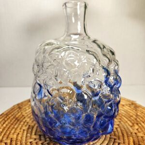Vintage Handblown Blue & Clear Mottled Glass Vase Speckled Bubble Accent Vase